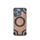 Walnut Wood & Metal Melange Rimless iPhone Case-Exoticase-For iPhone 16 Pro Max-Black-Exoticase