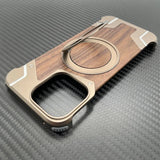 Walnut Wood & Metal Melange Rimless iPhone Case-Exoticase-For iPhone 16 Pro Max-Gold-Exoticase