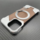 Walnut Wood & Metal Melange Rimless iPhone Case-Exoticase-For iPhone 16 Pro Max-Silver-Exoticase