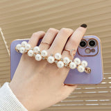 Electroplated iPhone Case with Pearl Chain-Exoticase-For iPhone 13 Pro Max-Purple-