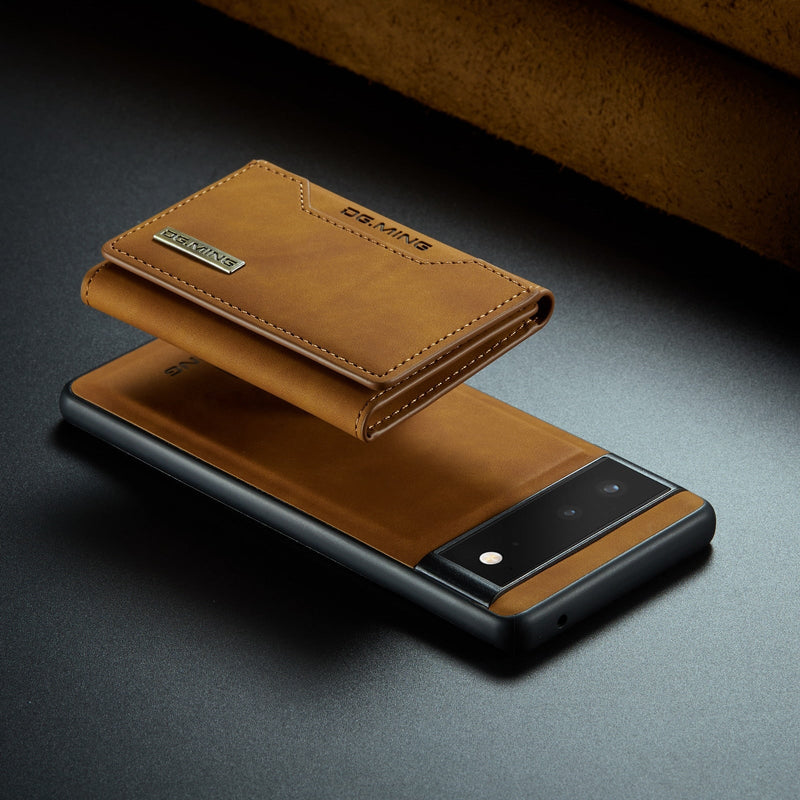 DG.MING Google Pixel 6A Magnetic Detachable Leather Wallet Case Brown